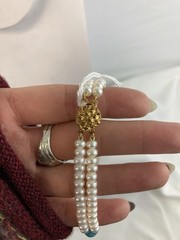 Pearl And Turquoise Station Strand Necklace Gold Tone Clasp Vintage 28”