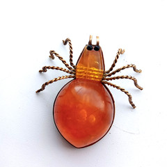 Vintage Spider Brooch Amber Color Resin. Made in the USSR