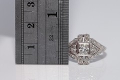 Antique Circa 1920s Handcrafted Art Deco Platinum Natural Diamond Ring