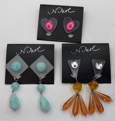Vintage 80s Nikol Lucite Earrings Jewelry Lot 3 Pair Geometric Funky Plastic NOS