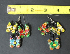 Vintage Enameled Dangle Butterfly Earrings