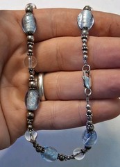 Vintage 16.5 Handmade Blue Glass & Sterling Beaded Necklace 925 Silver Tested