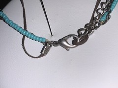 Vintage Mixed Media-Wood-Leather-Beads-Chain-Shell-Carved MOP Leaf-Necklace 15″