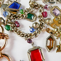 Vintage Charm Bracelet Jewelry Lot 10 Piece Bracelets Many Charms Silver Gold Tn