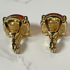 Vintage Monet Round Gold Tone Setting & Gold Amber Cabochons Clip on Earrings