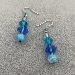 Vintage Venetian Mixed Lampwork Blue Glass Beaded Necklace W/ Matching Earrings