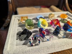 40+ Vintage Bakelite Lucite Etc plastic ring collection! Many sizes & designs!