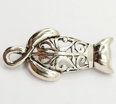Cat Kitty Kitten Open Filigree Sterling Silver 925 Jezlaine Vintage Brooch Pin