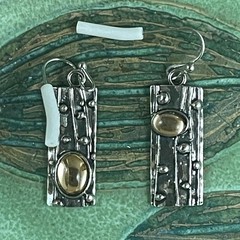 Vintage Goldtone Stone Rectangular Hook Earrings 1.75”