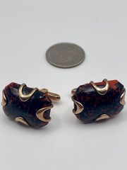 Vintage Hickok Gold Tone Tortoiseshell Glass Cufflinks Mid Cent. Red Black Claw