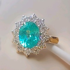 Vintage 18K White Gold Engagement Ring 4.02ct. Neon Blue Tourmaline Oval Shape