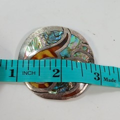 Silver Tone MOP Abalone 1-7/8″ Broche Alpaca Round Brooch Mother of Pearl