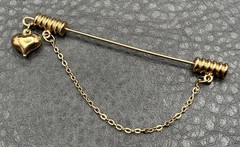 Vintage Gold Tone Stick Pin with Heart Charm Dangle & Chain
