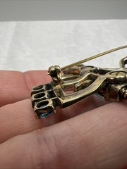 VTG Mazer Sterling Vermeil Aqua Rhinestone Ribbon Bow Dangle Brooch Pin