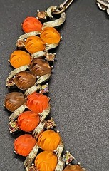 Lisner Thermoset Autumn Orange Amber Brown Pumpkins Necklace Rhinestones 50s