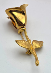 Vintage Gold Plated Rose Flower Brooch Pin Estate 2.5 In Romantic Floral