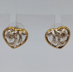 VTG 925 Open Heart Earrings 0.5in Sterling Silver 2g Vermeil Two Tone CZ Sparkle