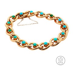 Antique 15k 15ct Yellow Gold Victorian Curb Link Bracelet with Turquoise 7.25 in