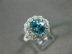 ESTATE LARGE 5.50CT DIAMOND & BLUE ZIRCON 18KT WHITE GOLD FLOWER ENGAGEMENT RING