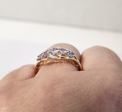 14K Yellow Gold Natural Tanzanite & Diamond Stone Ring Signed