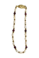 Vintage Genuine Rice Pearls & Almandine Garnet Beaded Necklace & Bracelet Set