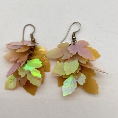 Vintage Iridescent Maple Leaf Earrings Acrylic Cluster Dangle Fall Colors