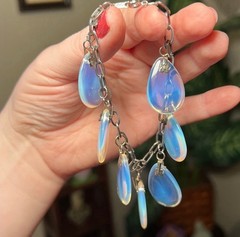Unique Vintage French Opalescent Opaline Glass Teardrop Cha Cha Charm Bracelet