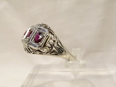 Antique Art Deco Filigree 14 K White Gold 3 Stone Ruby Sz 6 Cocktail Ring
