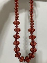 Red Faceted Glass Graduated Necklace, Rondelle &Bicon Beads, Circle Closure.30”