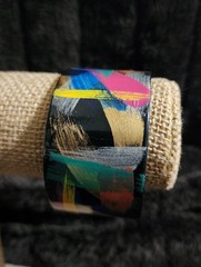 Vintage 80’s 90’s Hand Painted Abstract Woman’s Statement Bracelet EUC Colorful