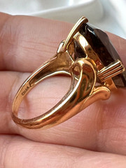 14K YELLOW GOLD LARGE SMOKY QUARTZ RING BEAUTIFUL RICH CHOCOLATE BROWN COLOR