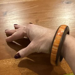 Handcraft Horn Bone and Wood Bangle Bracelet 3 Inch Wide #E284