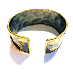 Vintage Artisan Jewelry Cuff Bracelet Handmade Crafted Mixed Metals Art To Wear