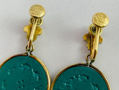 Vintage JMS Earrings 12KT Gold Filled Green Drop Dangle Screw Back Earrings
