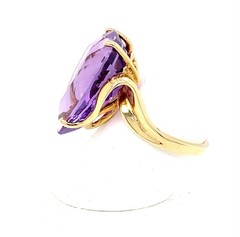 Vintage Late Mid-Century Modern Amethyst 14K Yellow Gold Sz 8 Cocktail Ring