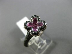 ESTATE LARGE 2.46CT BLACK DIAMOND & SAPPHIRE 14KT WHITE & BLACK GOLD FLOWER RING