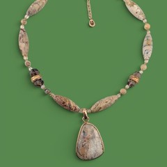 BARSE chunky Jasper (?) Stone Beaded Choker Necklace w/ Pendant 16-18″ B6