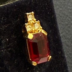 Monet Gold Plated Stud Earrings Faux Ruby and Cubic Zirconia Pierced Vintage