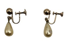 Vintage Faux Pearl Earrings Dangle Tension Back