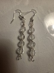 Silver Handcarved Clear Crystal Glass Dangle earrings New 925 Silver Hooks
