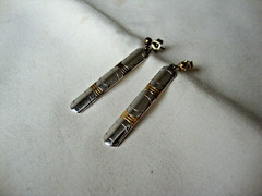 VINTAGE RETRO MOD TWO-TONE SILVER/GOLD STERLING SILVER 925 DANGLE STUD EARRINGS