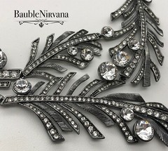 Givenchy Gun Metal & Rhinestone Textured Leaves Statement Bib Necklace WOW!!