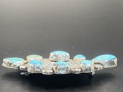 Early 1900’s Navajo Signed Silver Oval Turquoise Cluster Brooch Pin, 2.25 “