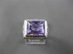 ANTIQUE LARGE 4.00CT AAA AMETHYST 14KT WHITE GOLD FILIGREE 3D SQUARE RING #24124