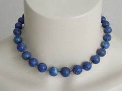 Lapis Lazuli? Sodalite? Ball Necklace 800 Silver 58.5 G/39 Cm/Ø 0.9 Cm-1.3 Cm