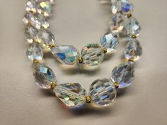 Vintage Double Strand Drop Shape AB Crystal Bead Necklace & Earring Set AB Clasp