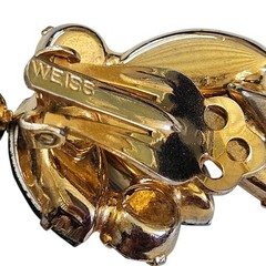 Vintage Weiss Rhinestone Brooch and Clip On Earrings Set Peacock Green Jewelry
