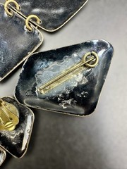 1950s/60s Enamel on Copper 3 Piece Studio Jewelry Set MCM Birds Trees Sunburst