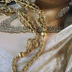 Vtg 54” Gold Tone S Chain Sautoir Necklace – Scroll Station Links – Spring Ring
