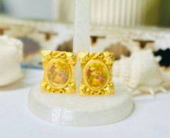 Vintage Bijoux Terner Gold Frame Victorian Picture Clip Earrings w/Original Card